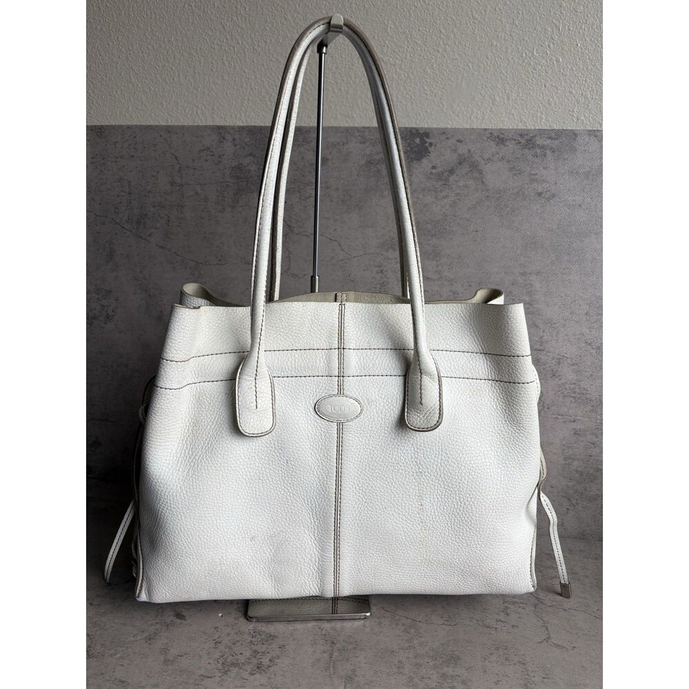 Tod’s Women’s Ivory D-Bag Tote Italy Pebble Leather Purse Shoulder Handbag Large